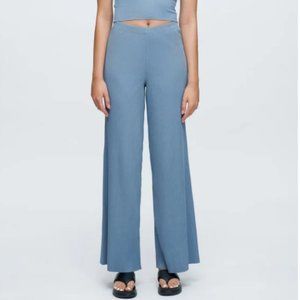 Kotn Ribbed Lounge Pants Wide Leg in Stone Blue